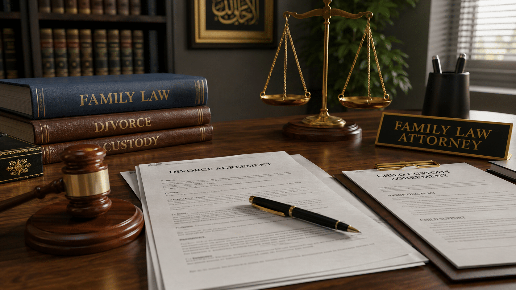 Family law legal documents on a lawyer desk