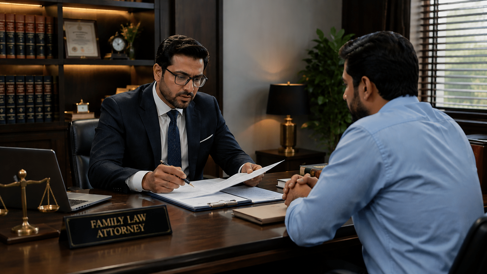 Family lawyer discussing legal matters with a client