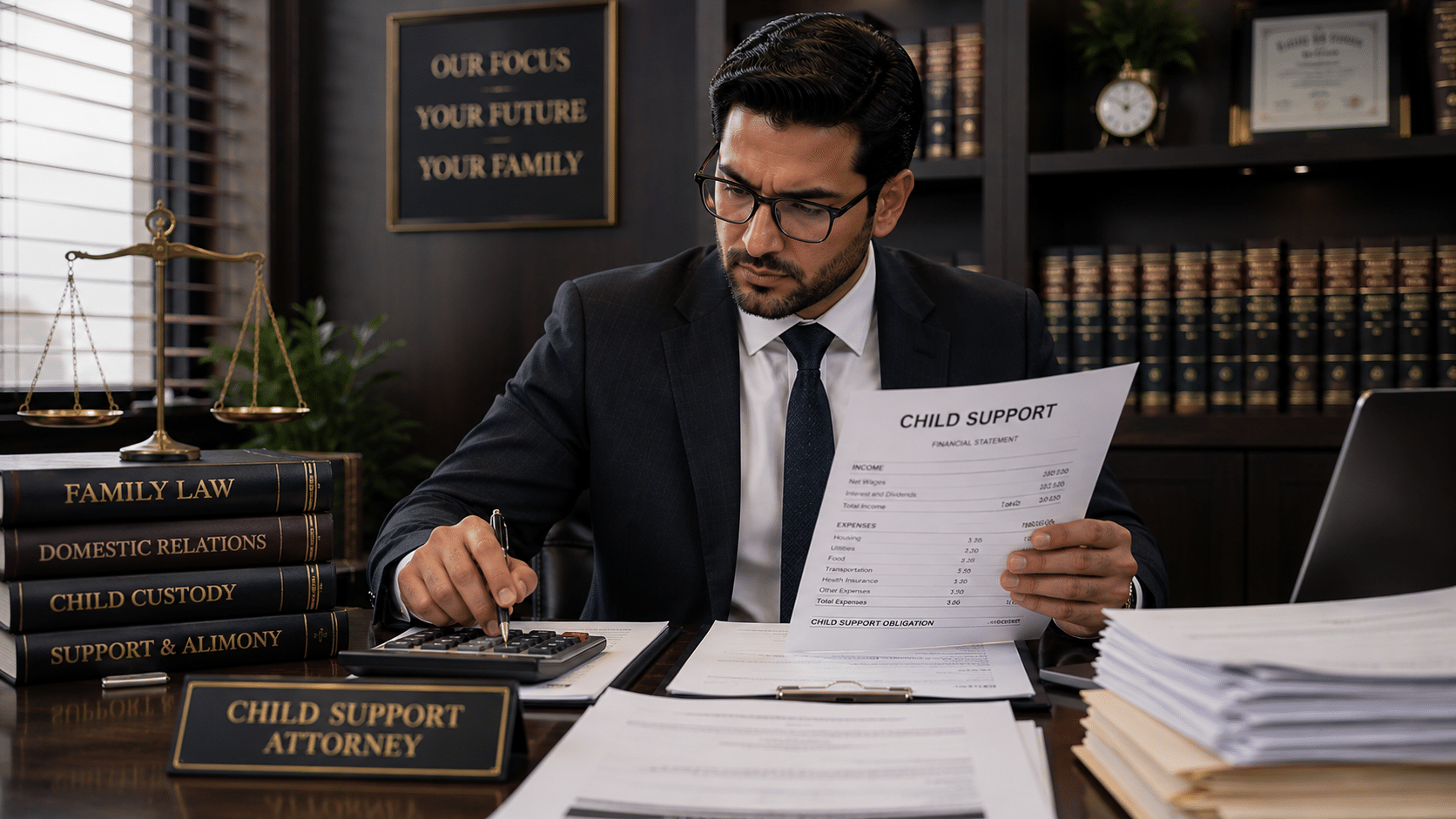 Child support legal paperwork and attorney consultation