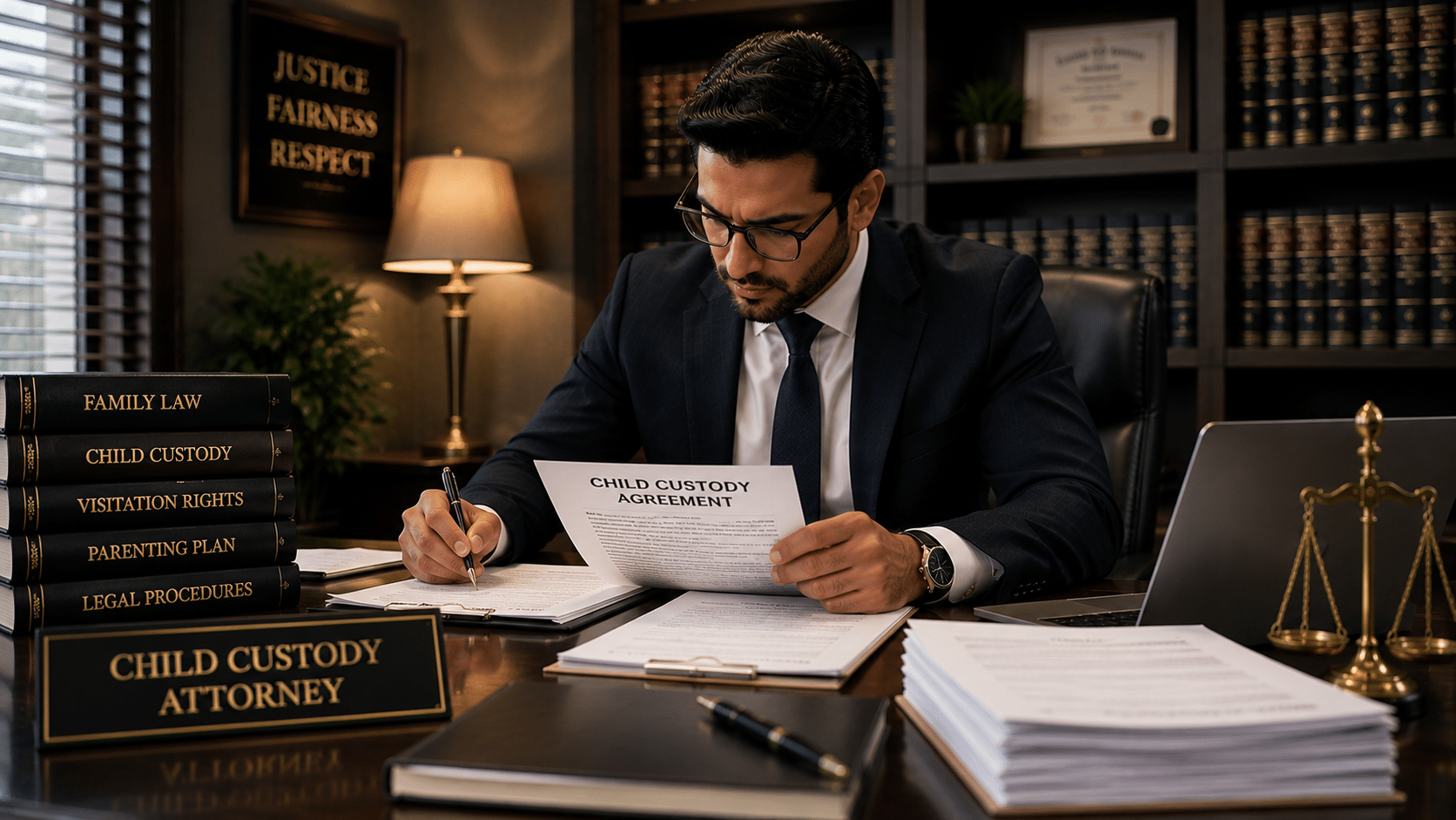 Lawyer preparing custody modification paperwork
