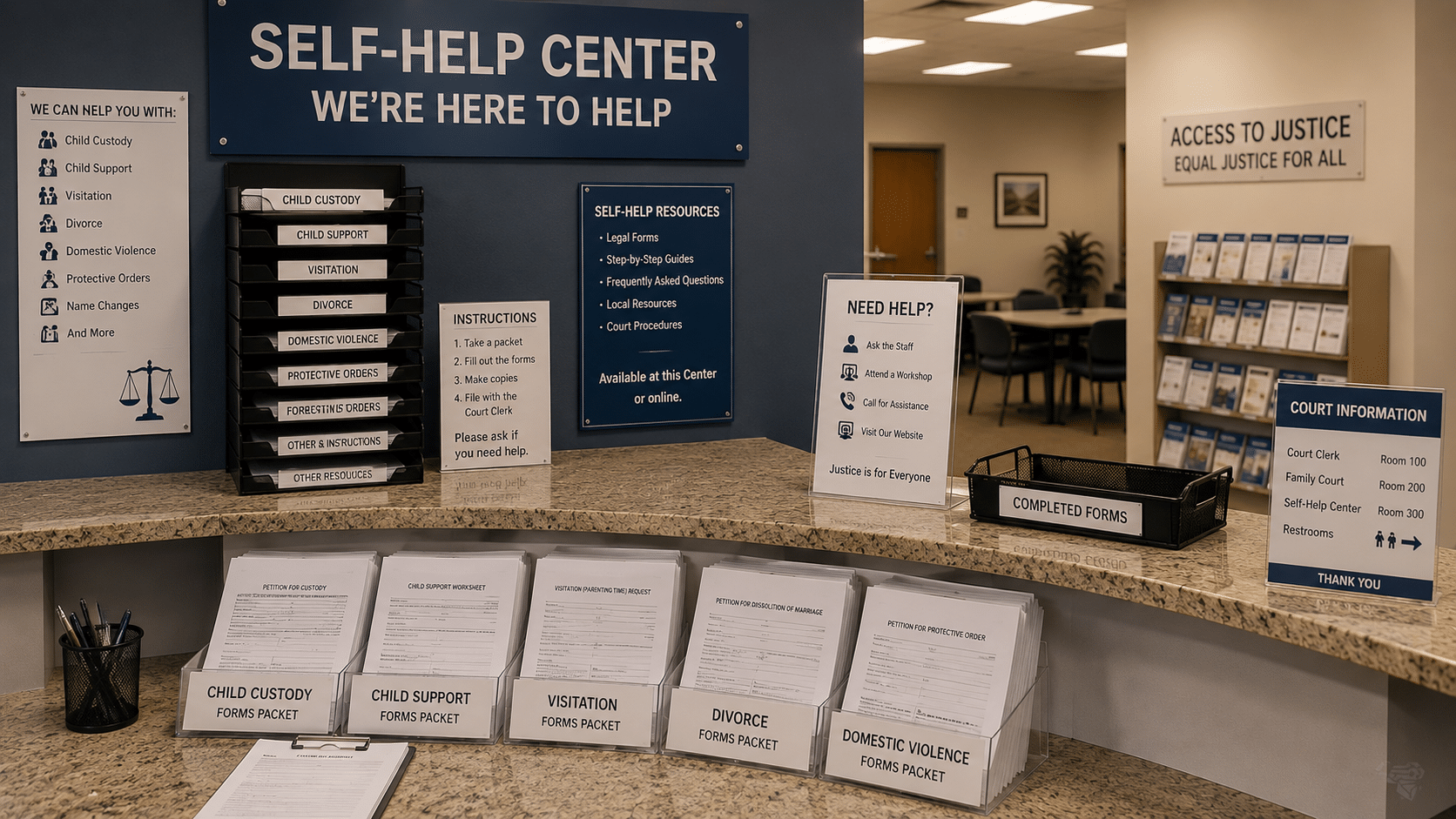 Courthouse self-help center for family law paperwork assistance