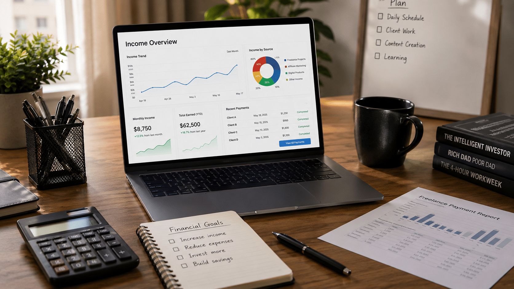 Income planning and financial stability workspace