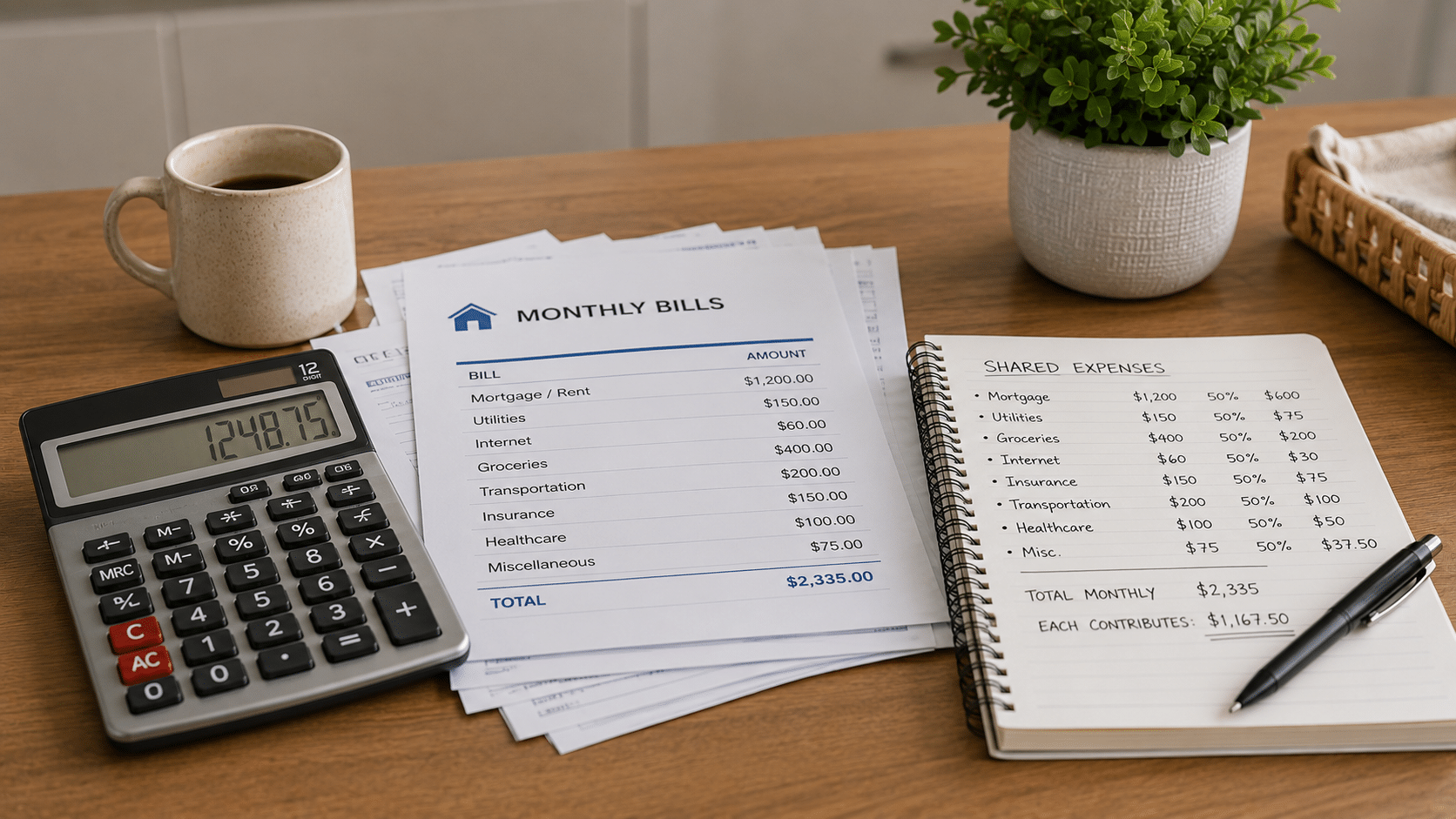 Monthly household expense planning and budgeting