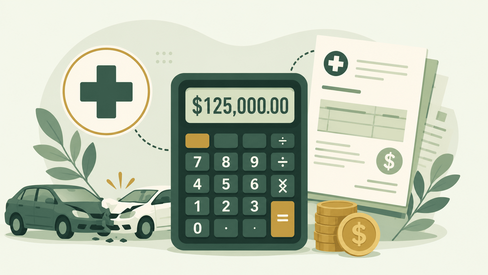 Personal injury settlement calculator with medical bills and accident claim documents