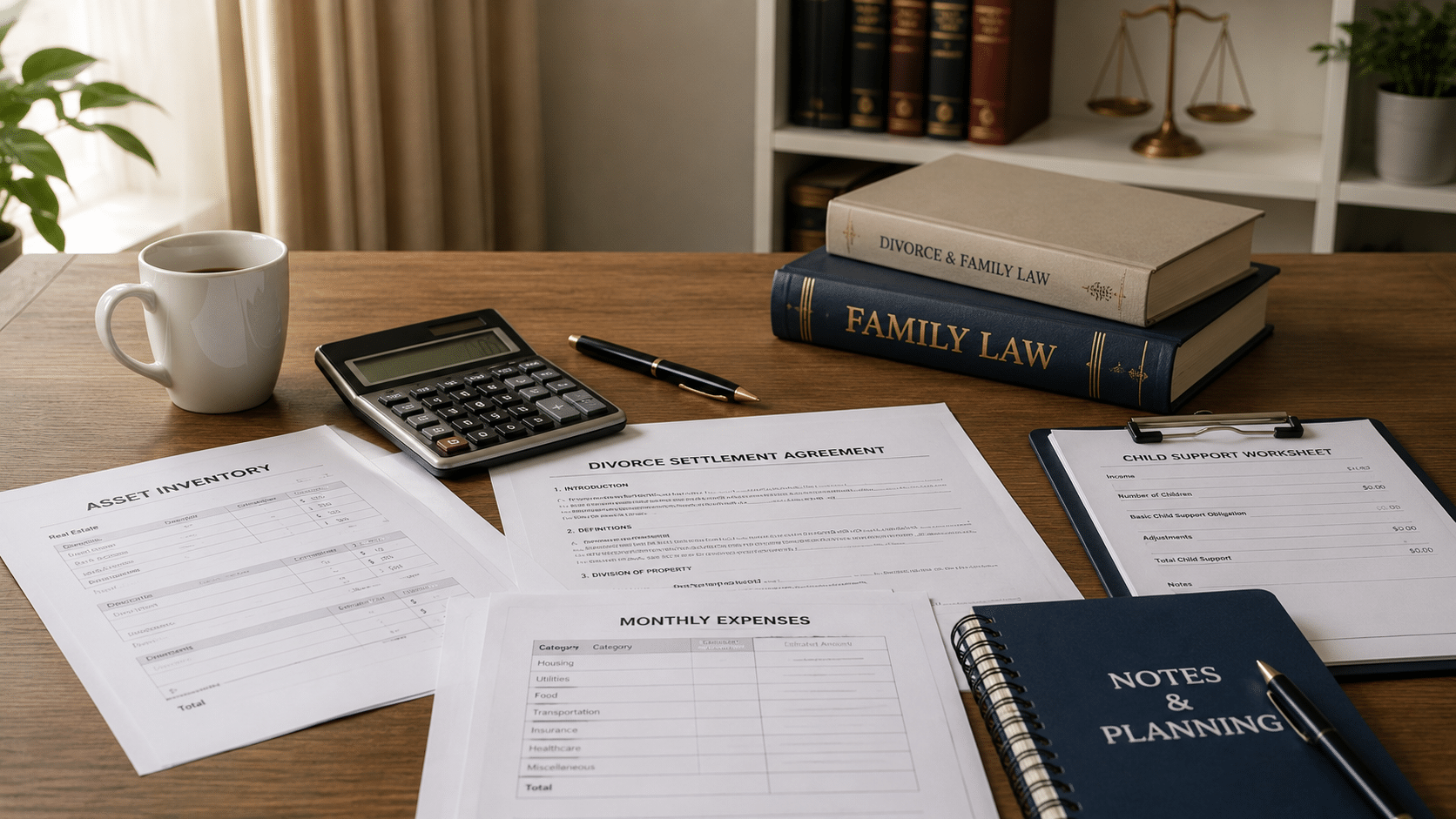 Financial and legal documents used for alimony calculations