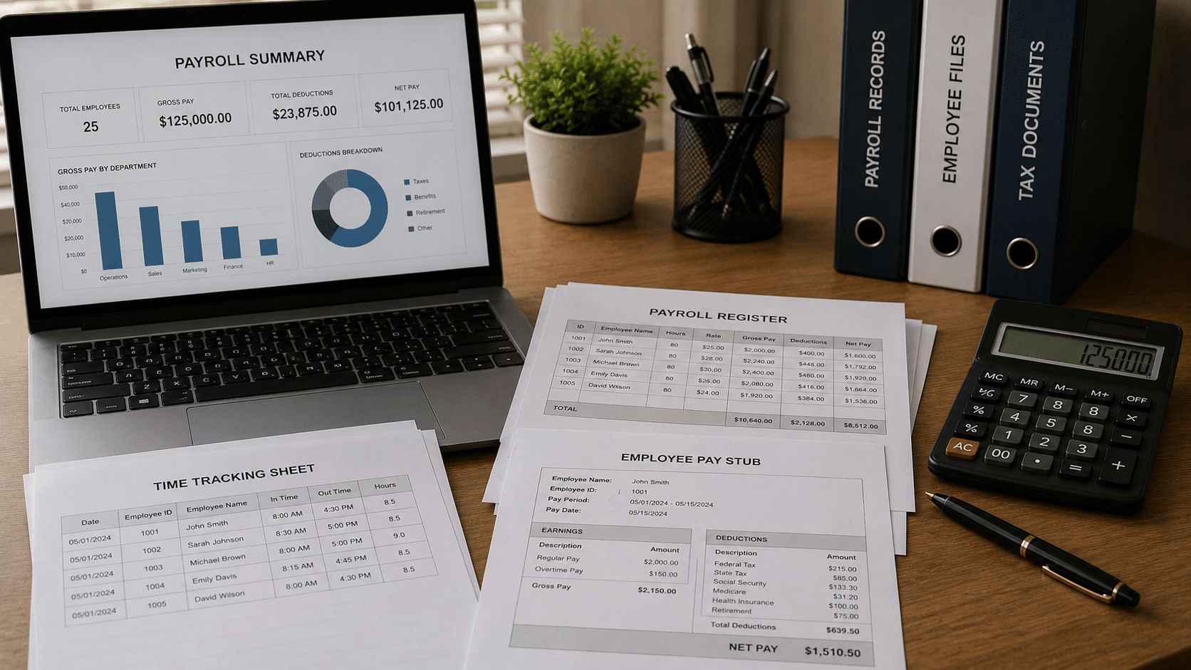 Payroll documents and calculator for estimating lost wages