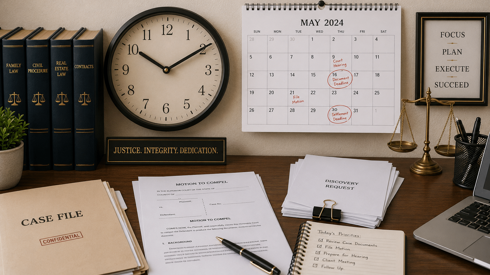Legal deadline calendar and clock representing statute of limitations